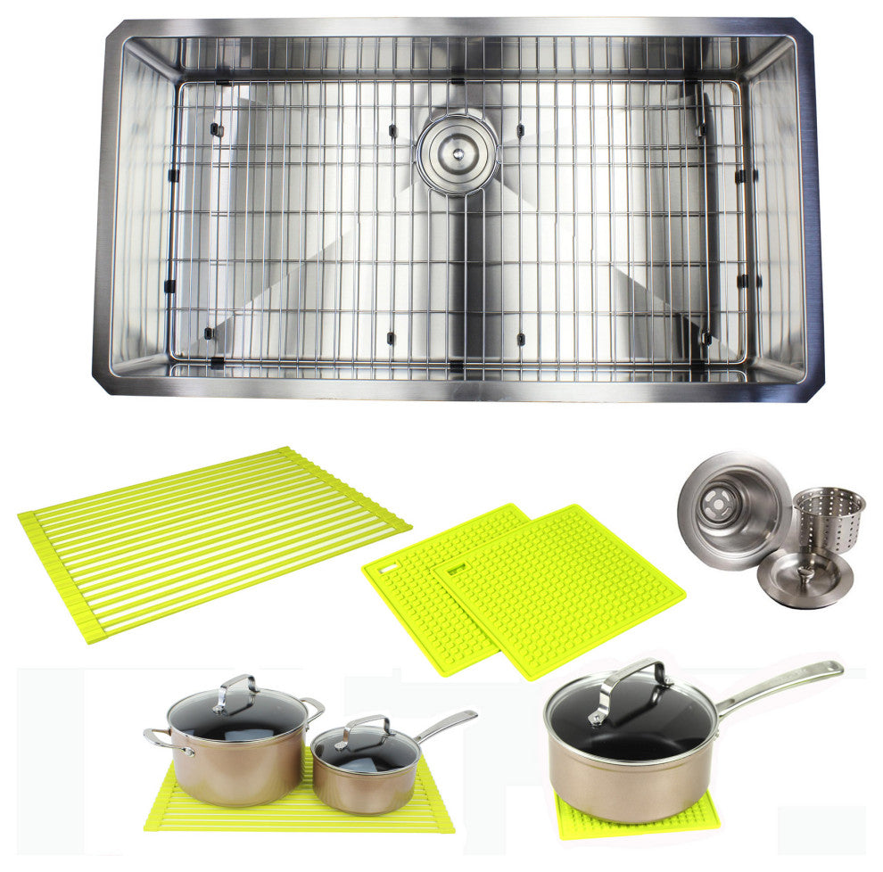 36" 16 Gauge Undermount Single Bowl Stainless Steel Sink Package