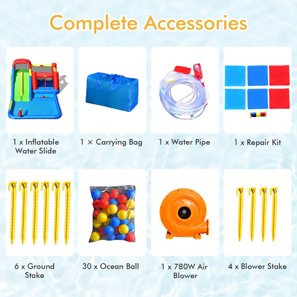 Costway Inflatable Water Slide Kids Bounce Castle w/ Ocean Balls & 780W Blower