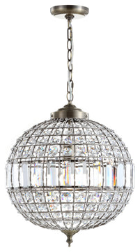 Georgina Crystal, Metal LED Chandelier Pendant, Antique Brass, 16"