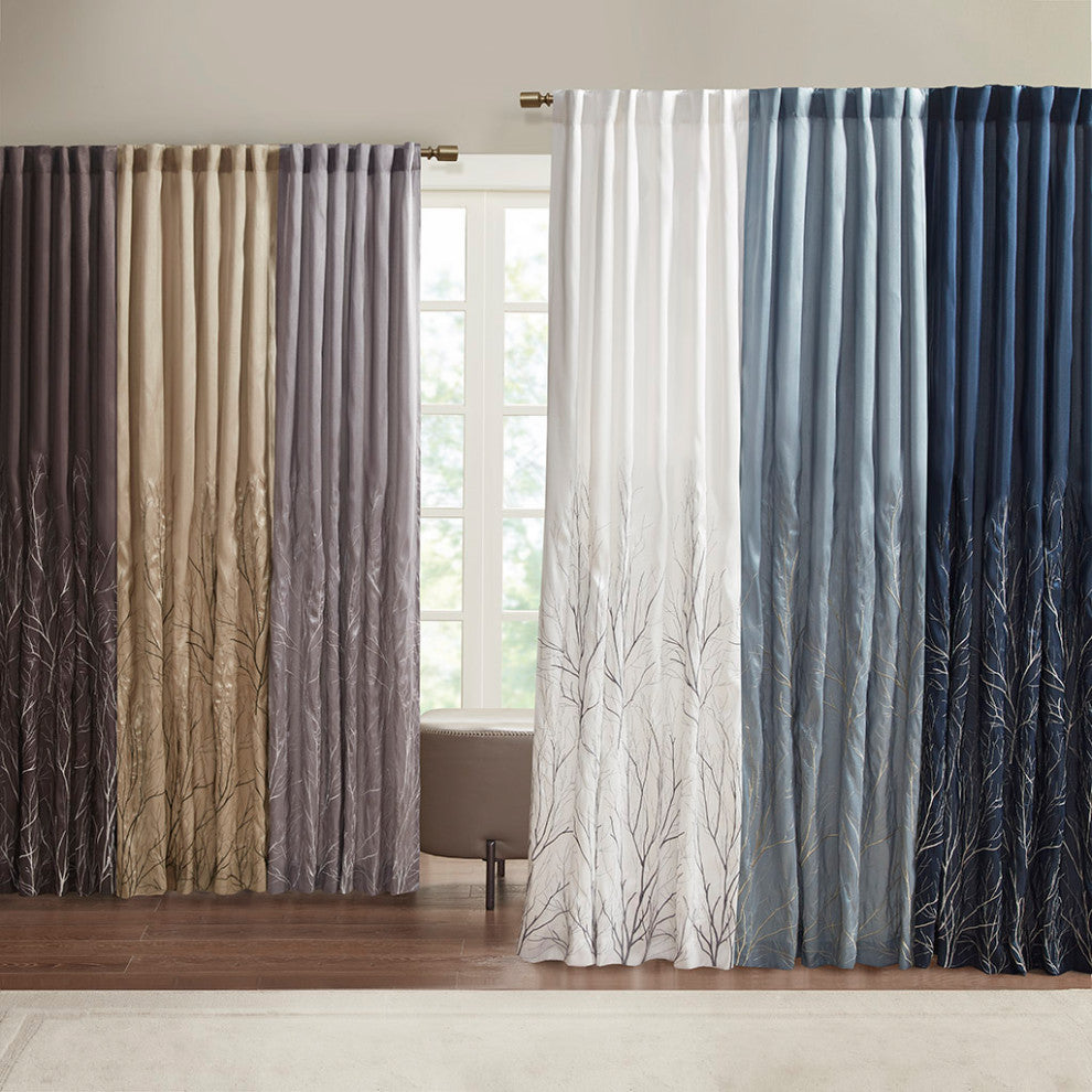 Madison Park Andora Embroidered Branches Faux Silk Window Panel, Blue, Blue, 84"