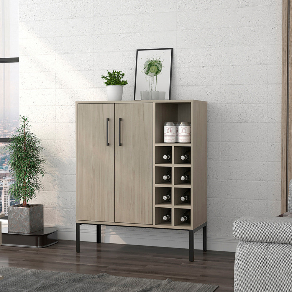 Talmage Modern Bar Cabinet, Birch