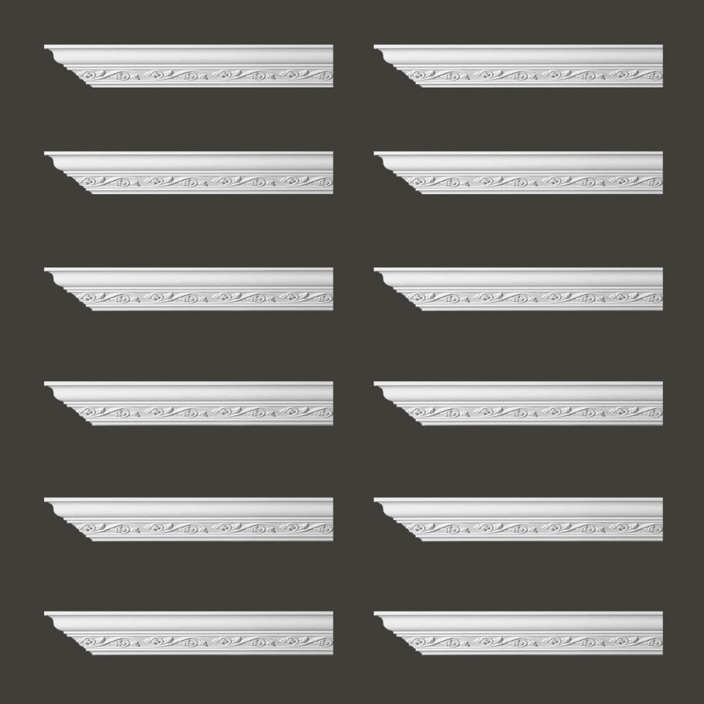 Ornate Cornice White Urethane Lunetta Design 12 Pieces Totaling 1152" Length