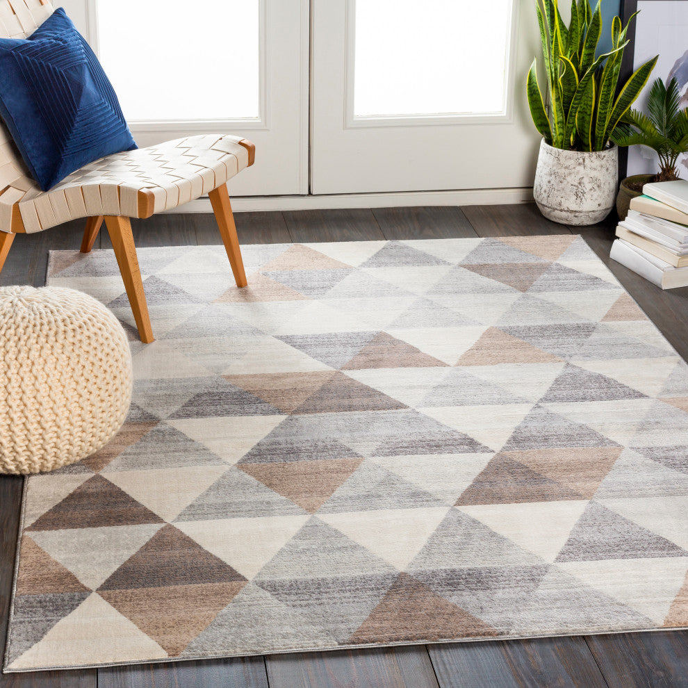 Surya Roma ROM-2303 6'7"x9' Rug, Medium Gray/Camel/Tan/Light Gray/White