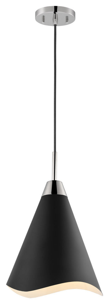 Tango 1-Light Medium Pendant, Matte Black With Polished Nickel