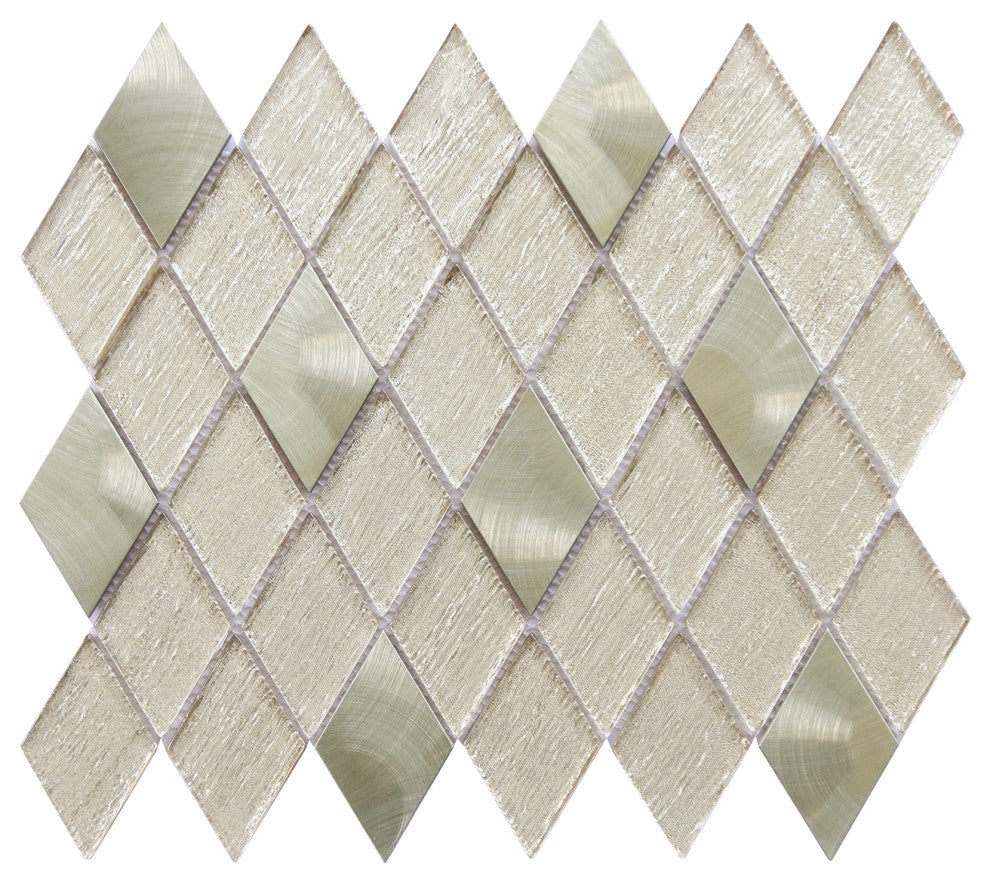 Ballagh 9.9"x12" Diamond Glass Mosaic Mix Wall Tile, Champagne, Sample