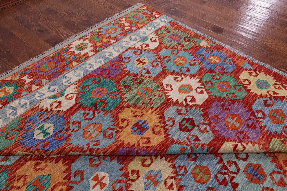 11' 9" X 16' 3" Wool On Wool Kilim Flat Weave Reversible Rug - Q12538