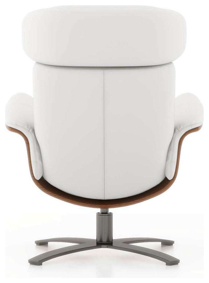 Jovan 31.5" Genuine Leather Adjustable Recliner Lounge Chair, Porcelain White