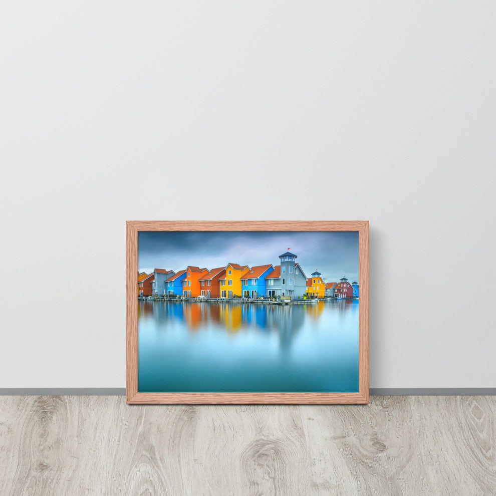 Blue Morning at Waters Edge Landscape Framed Photo Paper Wall Art Prints, Red Oak, 12" X 16"
