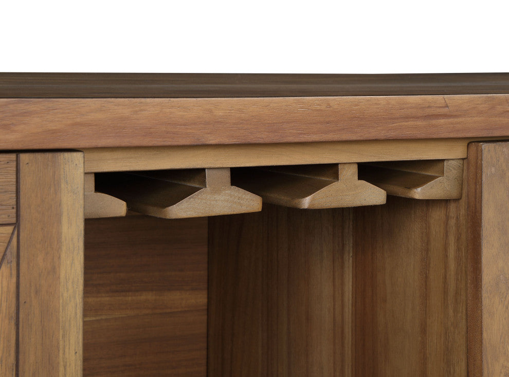 Acme Pascaline Server Gray Fabric Rustic Brown and Oak Finish