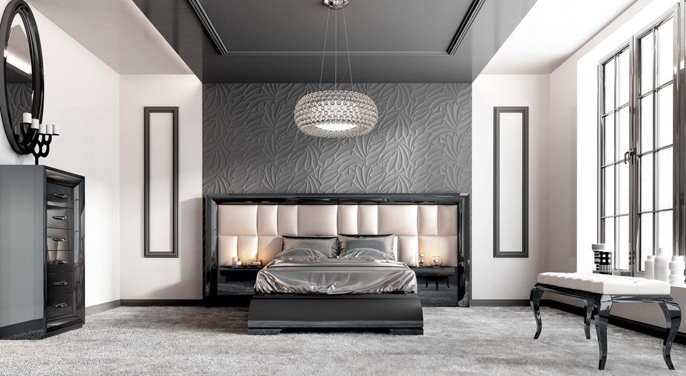 Md Sophie 41 Special Headboard Bedroom Set, Glossy Gray, Queen