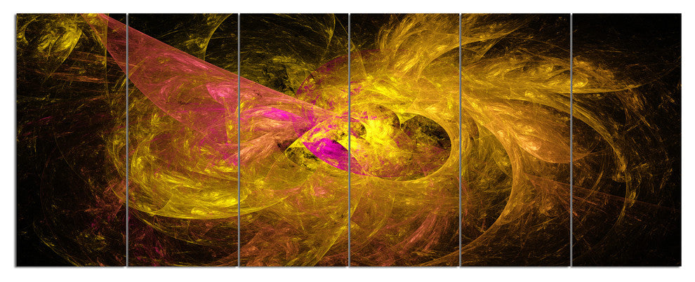 Golden Fractal Abstract Illustration, Abstract Canvas Print, 70"x28", 6 Panels