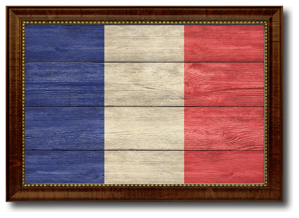 France Country Textured Flag Print With Brown Gold Frame, 15"X21"