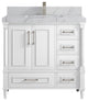 Aberdeen 36 Center Sink Bath Vanity in White 2" Venatino Quartz