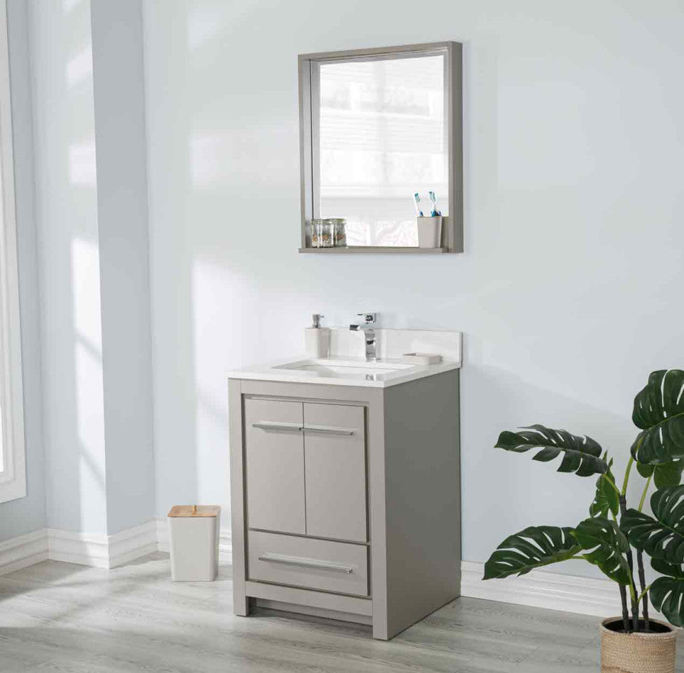 Mila Collection 24" Bathroom Vanity With Sink, Mirror, Countertop, Ash Gray