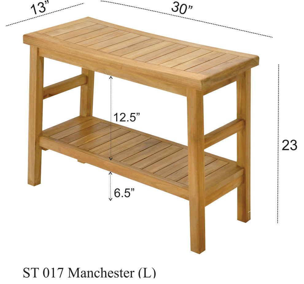 Outdoor Teak Patio Manchester Shower Spa Bench with Bottom Shelf, Large: 30" X 1
