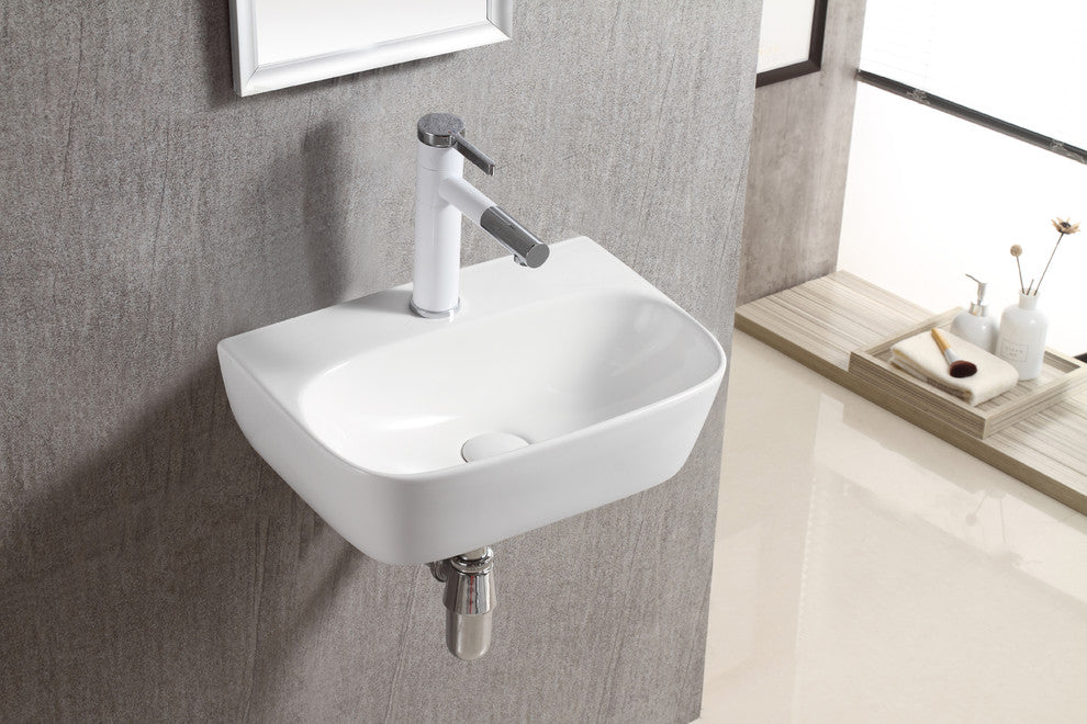 ELANTI EC1804 Porcelain Wall-Mounted Bathroom Sink, White