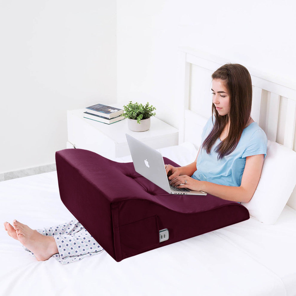 Reading Pillow Bed Foam Wedge Adult for Back Support, Wine Red, 18x9x21