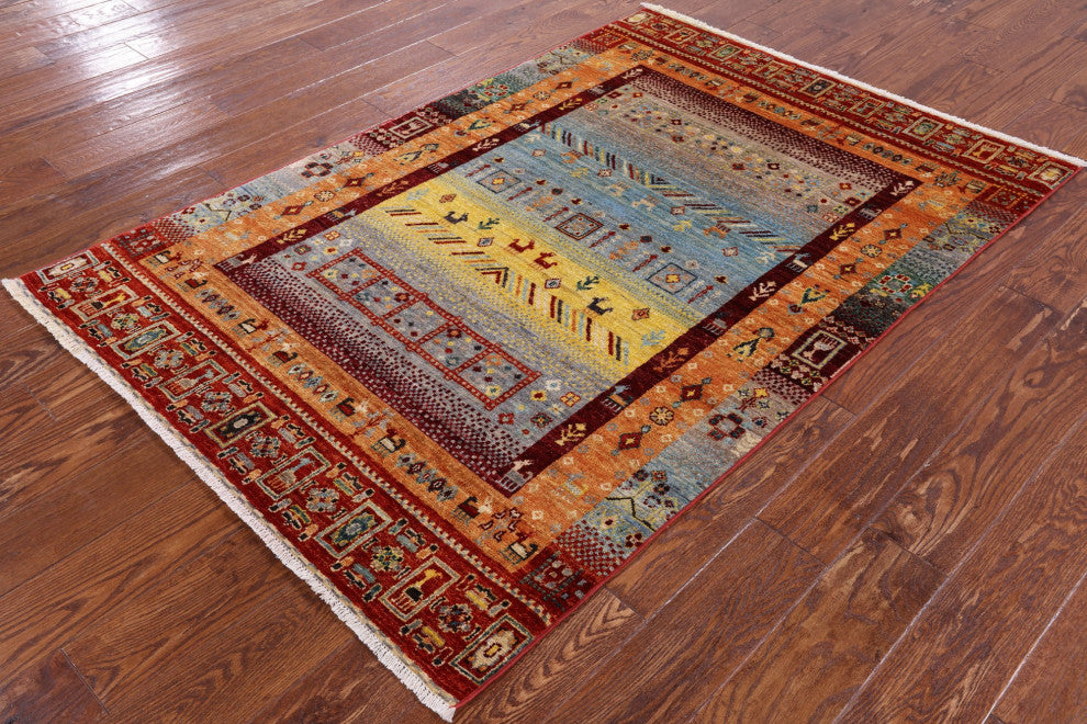 Tribal Gabbeh Handmade Wool Rug 4' 0" X 5' 10" Q4877