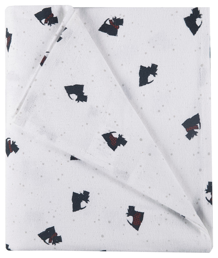 Woolrich Flannel Cotton Flannel Winter Sheet Set, White Scottie