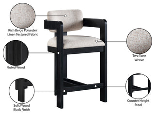 Sacha Upholstered Bar and Counter Stool, Beige, Linen Textured Fabric, Black