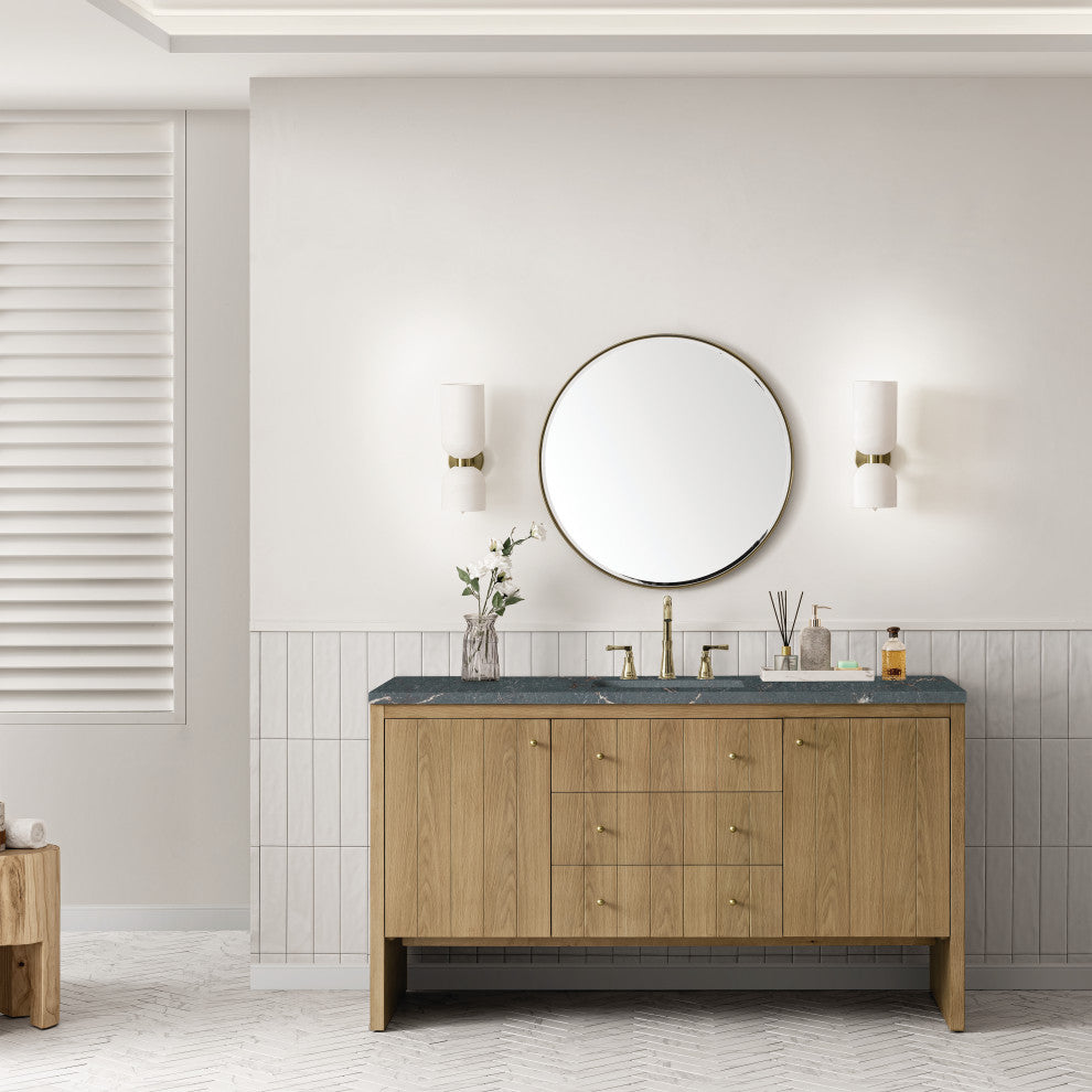 Hudson 60" Single Vanity, Light Natural Oak w/ Parisien Bleu