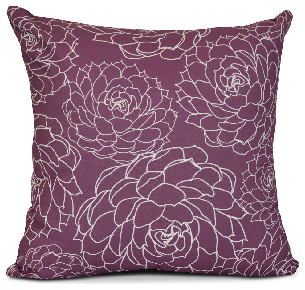 18x18", Olena, Floral Print Pillow, Purple