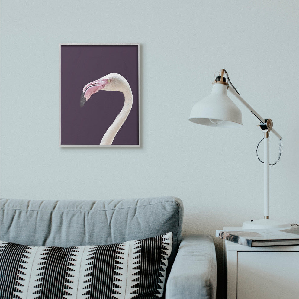 Flamingo Pink Purple Portrait Design, 16"x20", Gray Frame