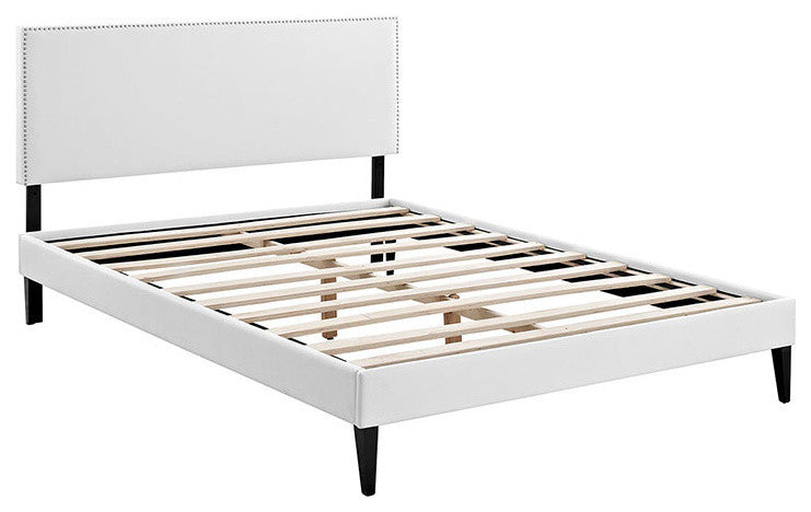 Phoebe Queen Vinyl Platform Bed With Squared Tapered Legs, White