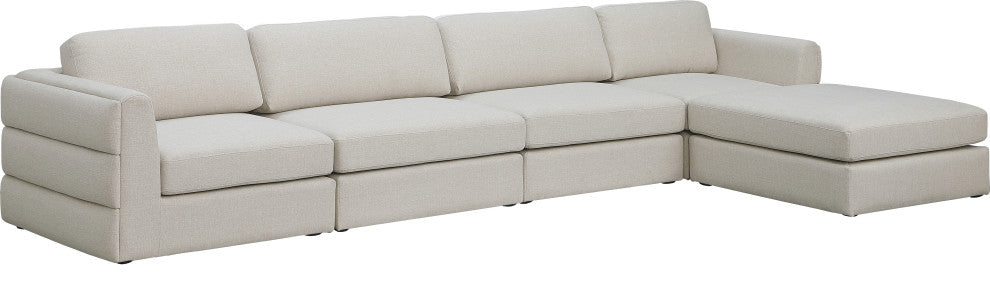 Beckham Linen Textured Fabric 5-Piece Modular L-Shaped Sectional, Beige