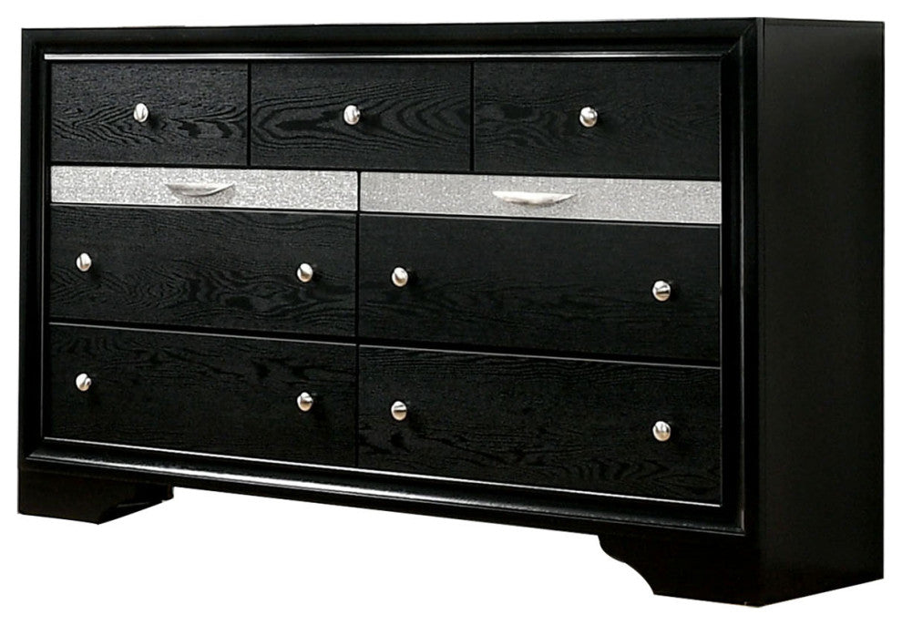 7 Drawers Wooden Dresser with Round Handle Design, Black