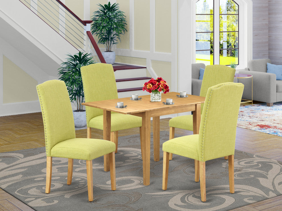 Dinette Set 5 Pcs Four Chairs, Wood Dining Table Oak Finish Wood Limelight Color