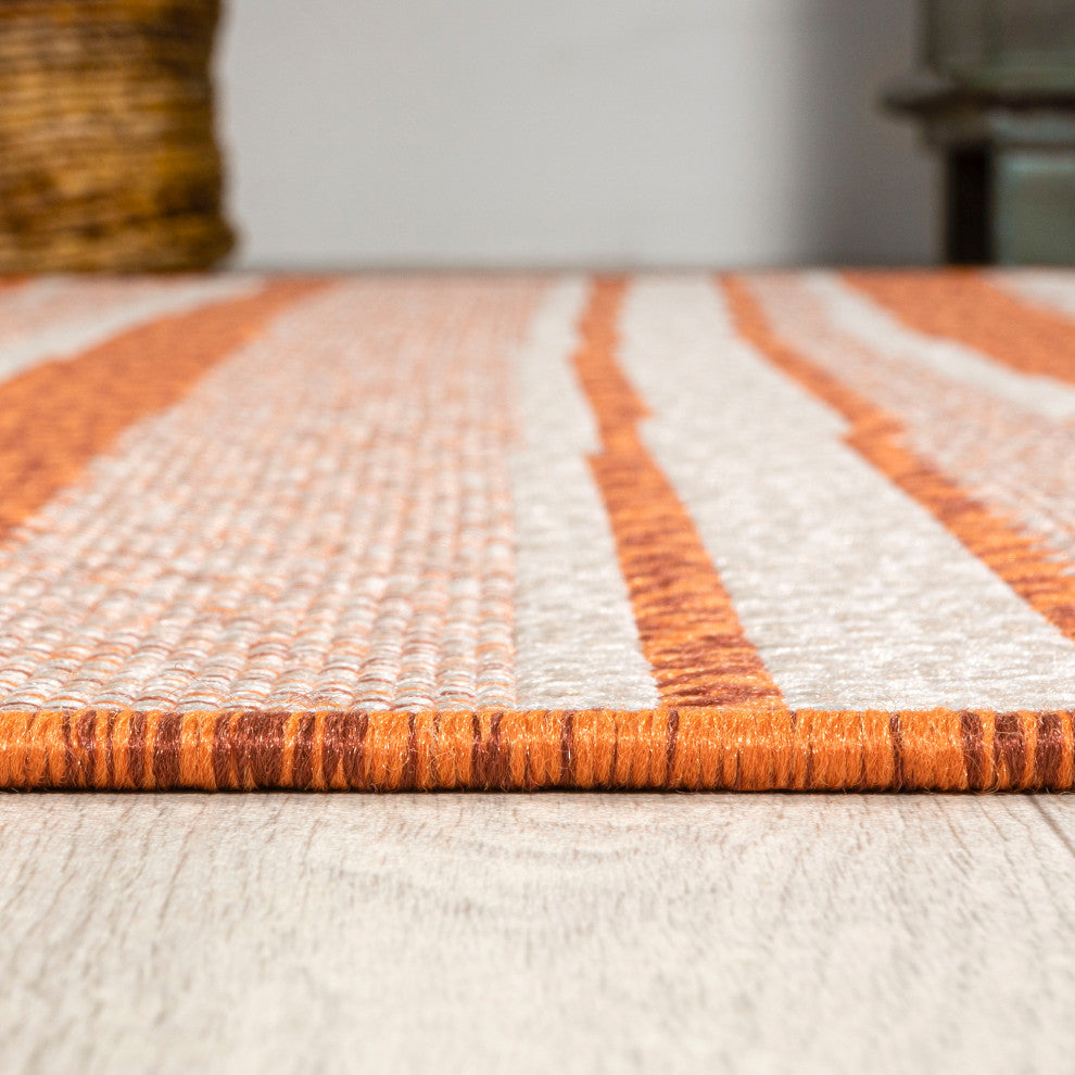 Castara Wavy Stripe Modern Indoor/Outdoor Area Rug, Orange/Cream, 8x10