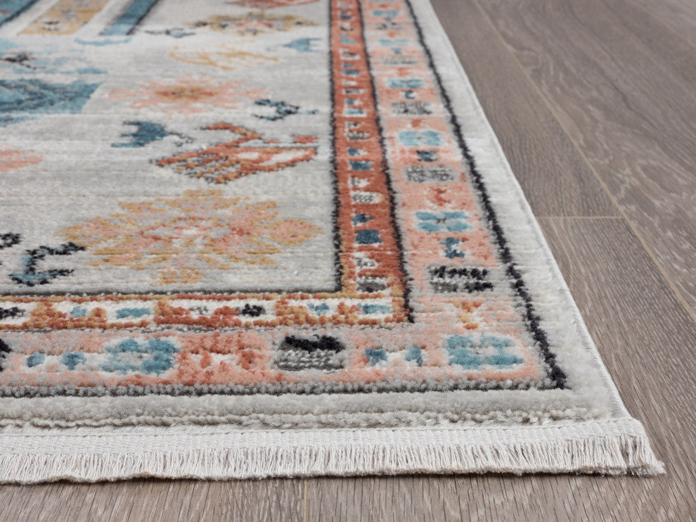 Abani Azure Collection AZR130A Beige Teal Geometric Medallion Area Rug
