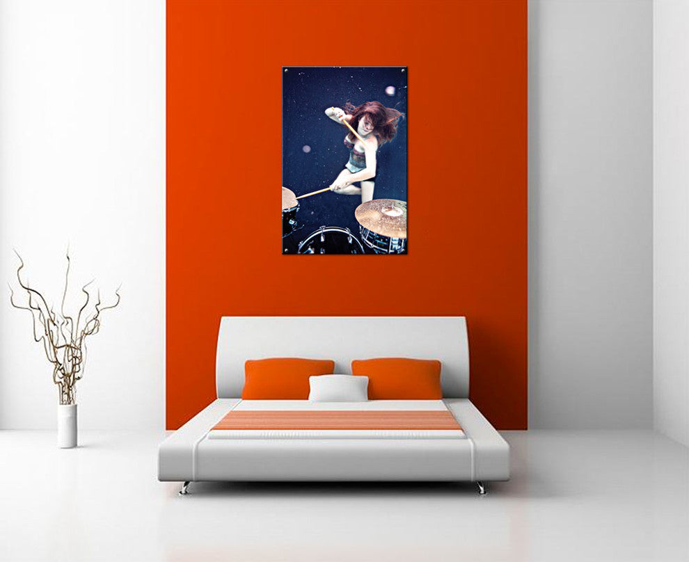 Underwater Drummer "Hit Like A Girl" Photographaph, 8x12, Metal Print
