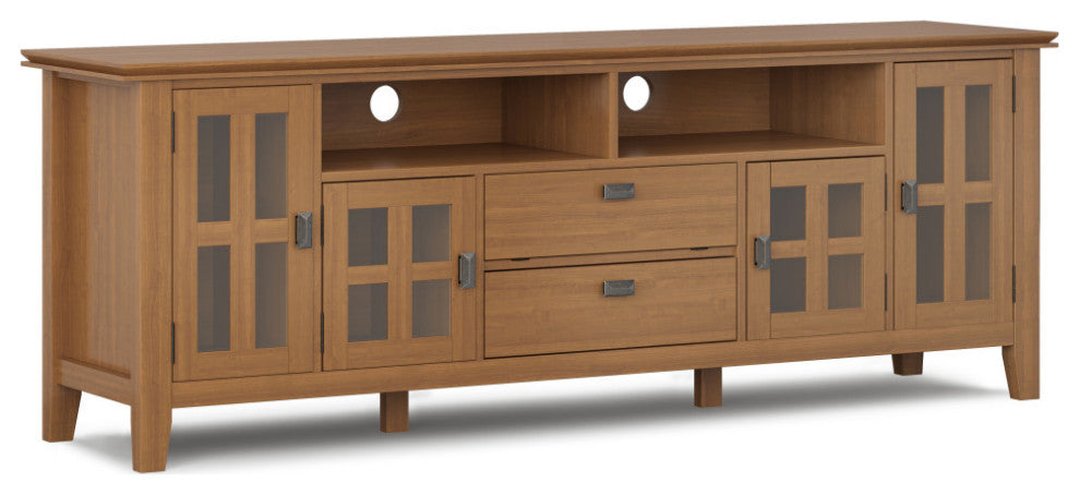 Artisan Solid Wood 72" TV Media Stand For TVs up to 80", Honey Brown