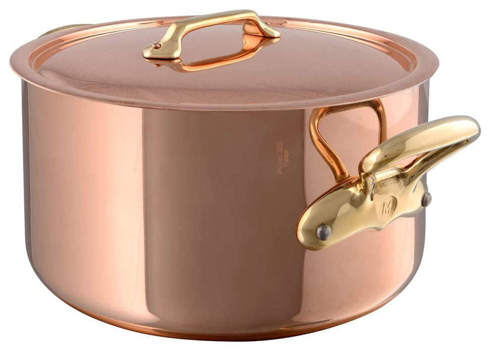 Mauviel M''200 B 2mm Copper Stewpan With Lid & Brass Handles, 6.1-qt