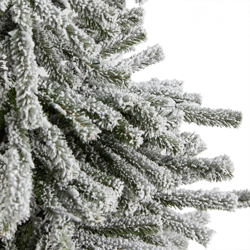 6' Flocked Long Vermont Pine Faux Xmas Tree W/758 Bendable Branches & 250 Lights