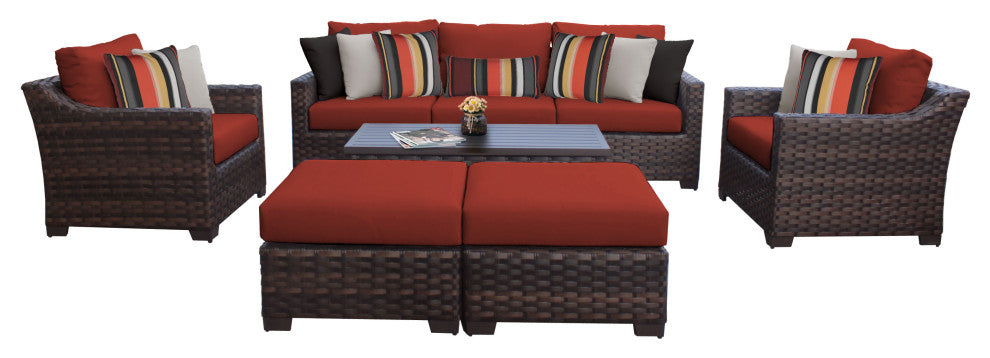 kathy ireland River Brook 8 Piece Wicker Patio Furniture Set, Cinnamon