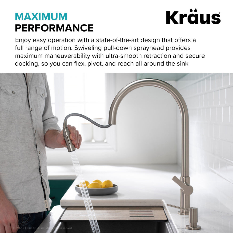 Oletto Pull-Down 1-Hole Kitchen Faucet, Spot Free Antique Champagne Bronze