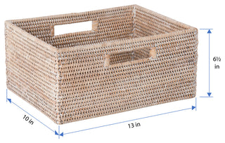 La Jolla Rattan Shelf Basket With Handles, Medium, White Wash