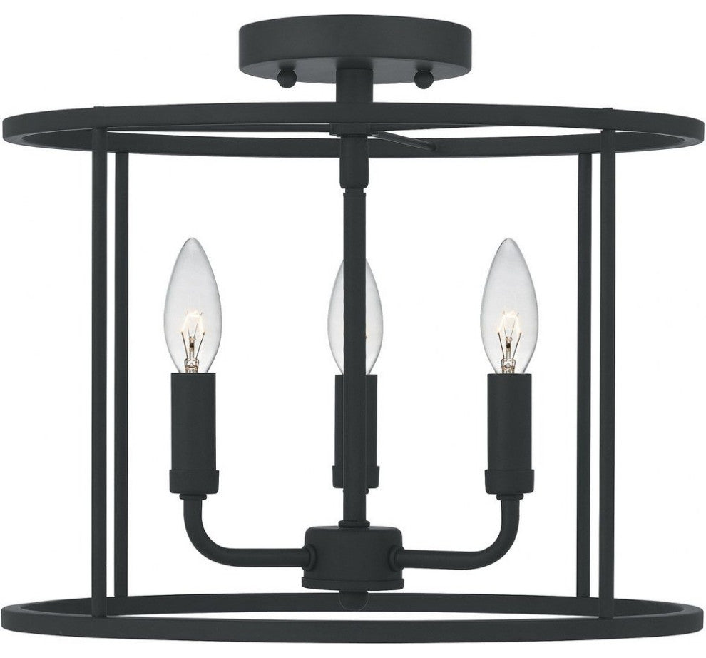 Quoizel ABR1714MBK Three Light Semi Flush Mount, Matte Black Finish