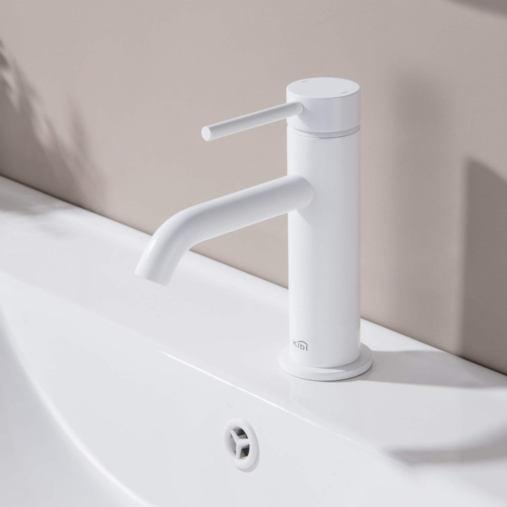 Circular Brass Single Handle Bathroom Faucet KBF1008, Matte White,, Drain