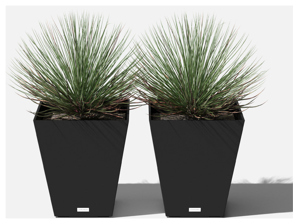 Nobleton Square Planter, Black, 18 Inch, 2 Pack