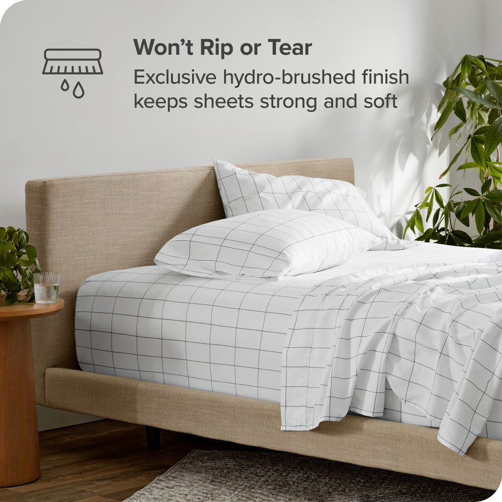 1800 Microfiber Sheet Set, Grid White/Graphite, Cal King