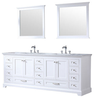 Dukes 84" Double Vanity, Carrara Marble Top, Square Sinks, 34" Mirrors & Faucets
