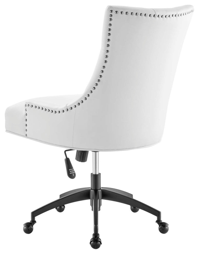 Computer Work Desk Tufted Chair, Faux Vegan Leather, Black White, Home Office