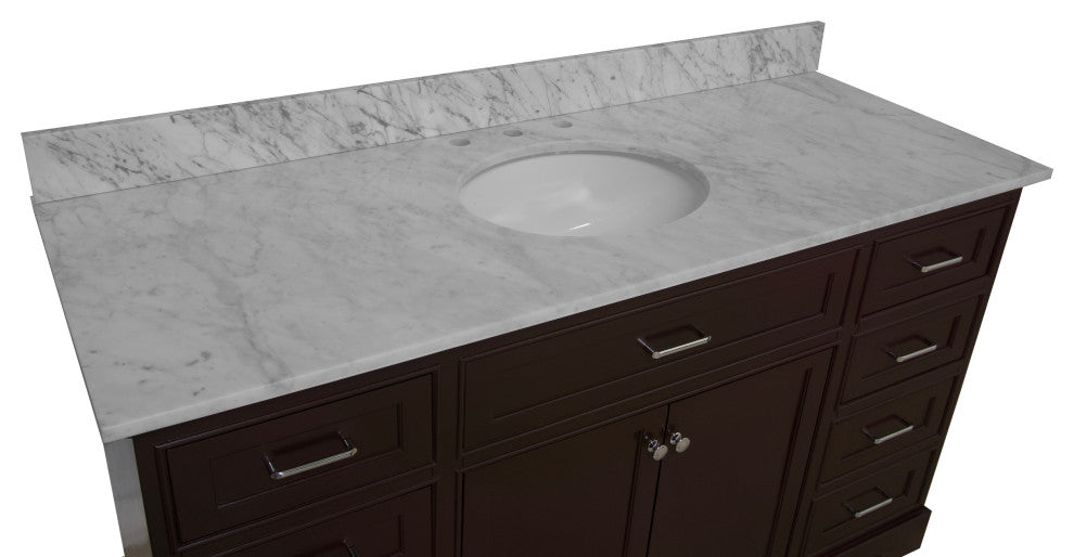 Aria 60" Bathroom Vanity, Chocolate, Carrara Marble, Single Vanity