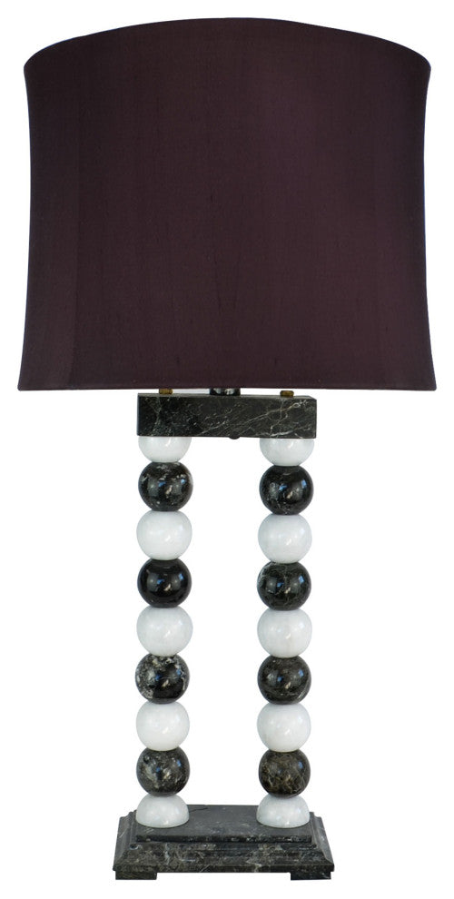 29" Tall Marble Table Lamp "Marvin", Black & White