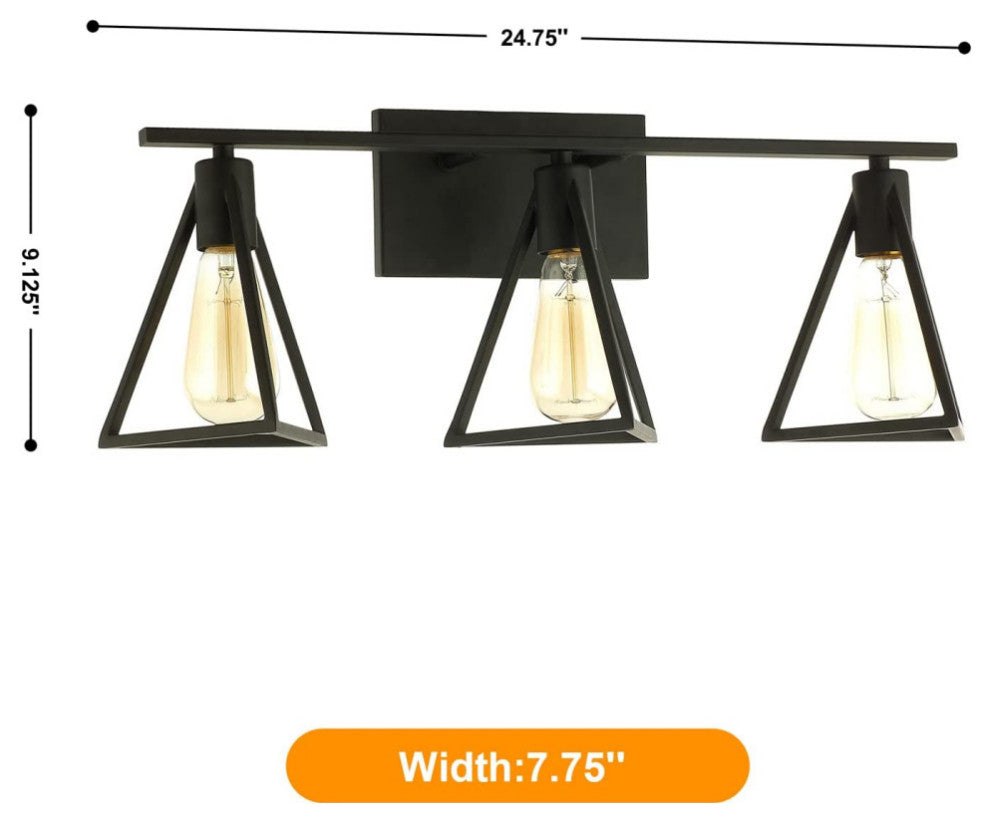 3-Light Bathroom Wall Sconce Lighting Over Mirror Black Triangle Wall Mounted