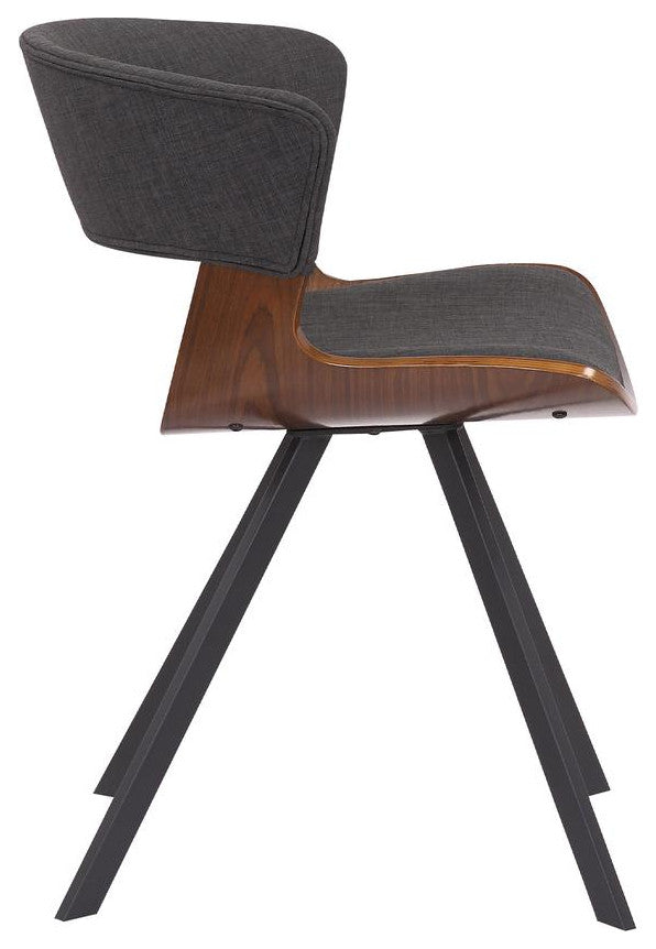 Ulric Wood and Metal Modern Dining Room Accent Chair, WALNUT